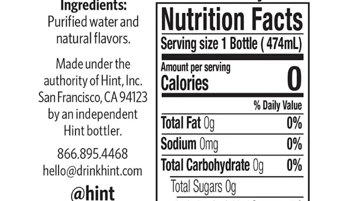 costco hint water nutritional fact