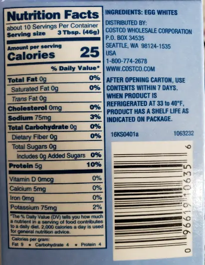 Costco egg whites nutritional facts