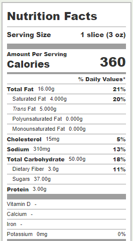 Costco carrot cake nutritional fact