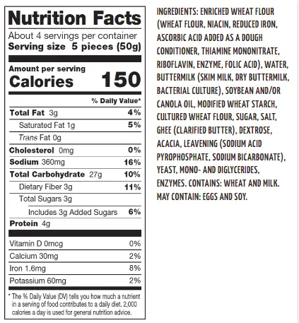 costco naan breads nutritional fact